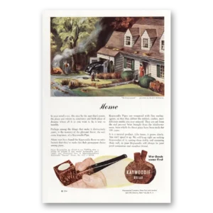 1945 Briar Pipe Print Ad | Raking Leaves