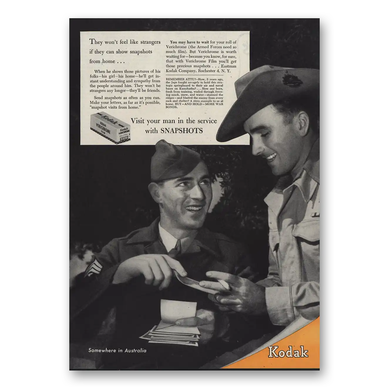 1945 Kodak Film Print Ad | Like Strangers