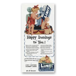 1945 Linit Print Ad | Happy Ironings