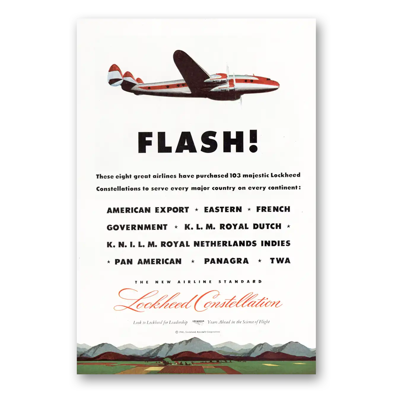 1945 Lockheed Constellation Print Ad | Great Airlines