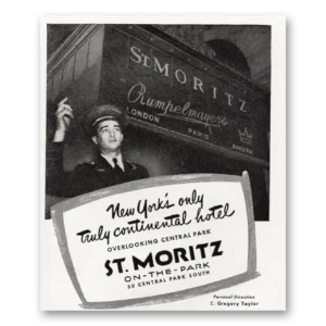 1945 St Moritz on the Park Print Ad | Continental Hotel