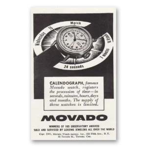 1945 Movado Watch Print Ad | Calendograph