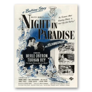 1945 Night In Paradise Movie Promo Print Ad | Merle Oberon