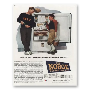 1945 Norge Refrigerator Print Ad | Bottom Shelves
