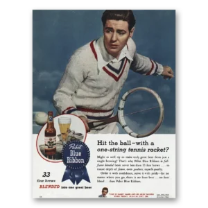 1945 Pabst Blue Ribbon Beer Print Ad | Tennis Racket