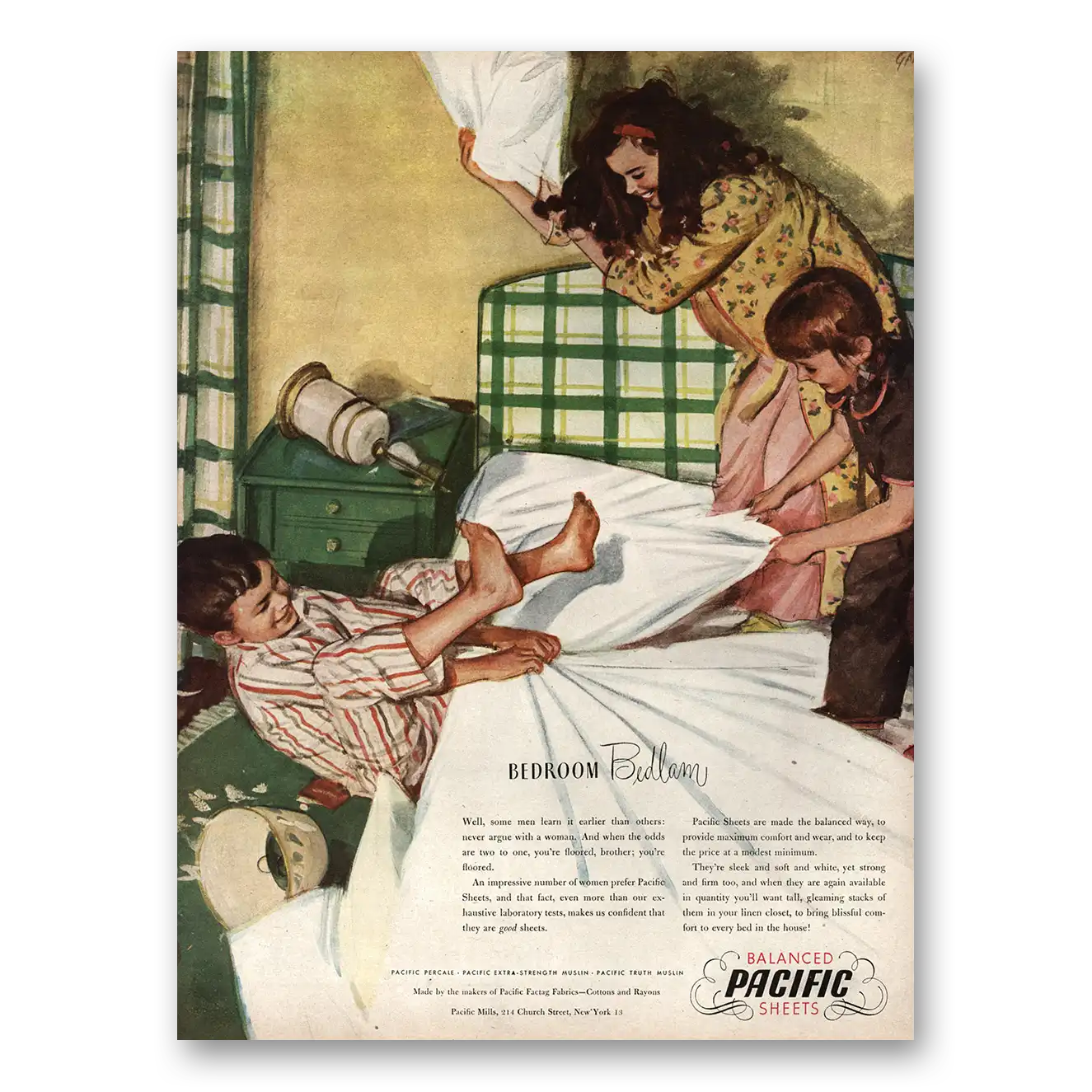 1945 Pacific Sheets Print Ad | Bedroom Bedlam