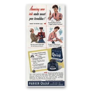 1945 Parker Quink Ink Print Ad | Amazing