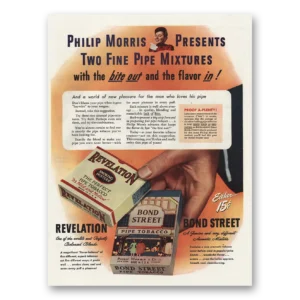 1945 Philip Morris Print Ad | Two Fine Pipe Mixtures Revelation Bond