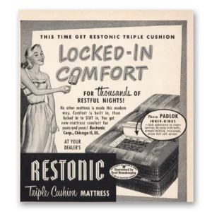 1945 Restonic Mattress Print Ad | Locked In Comfort