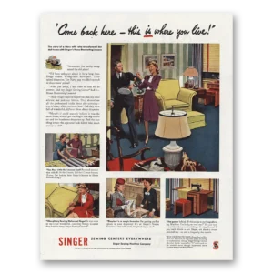 1945 Singer Sewing Centers Print Ad | Come Back  Here