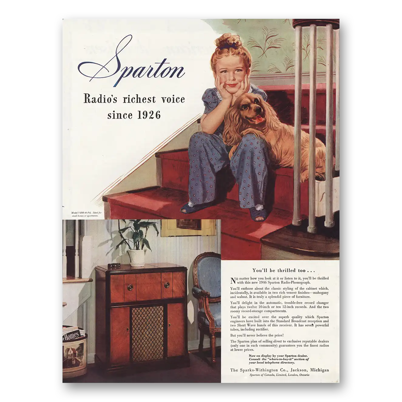 1945 Sparton Radio Television Print Ad | Radios Richest Voice Since 1926