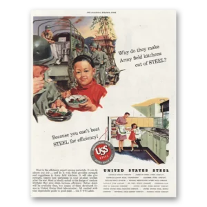 1945 United States Steel Print Ad | Army Kitchens