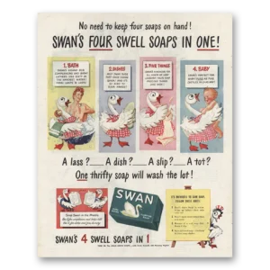 1945 Swan Soap Print Ad | Lass Dish Slip Tot