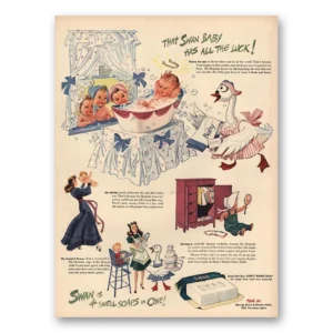 1945 Swan Soap Print Ad | Swan Baby Has All The Luck