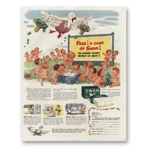 1945 Swan Soap Print Ad | Free Cake Of Swan