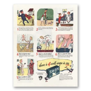 1945 Swan Soap Print Ad | Swan Is 4 Swell Soaps In One