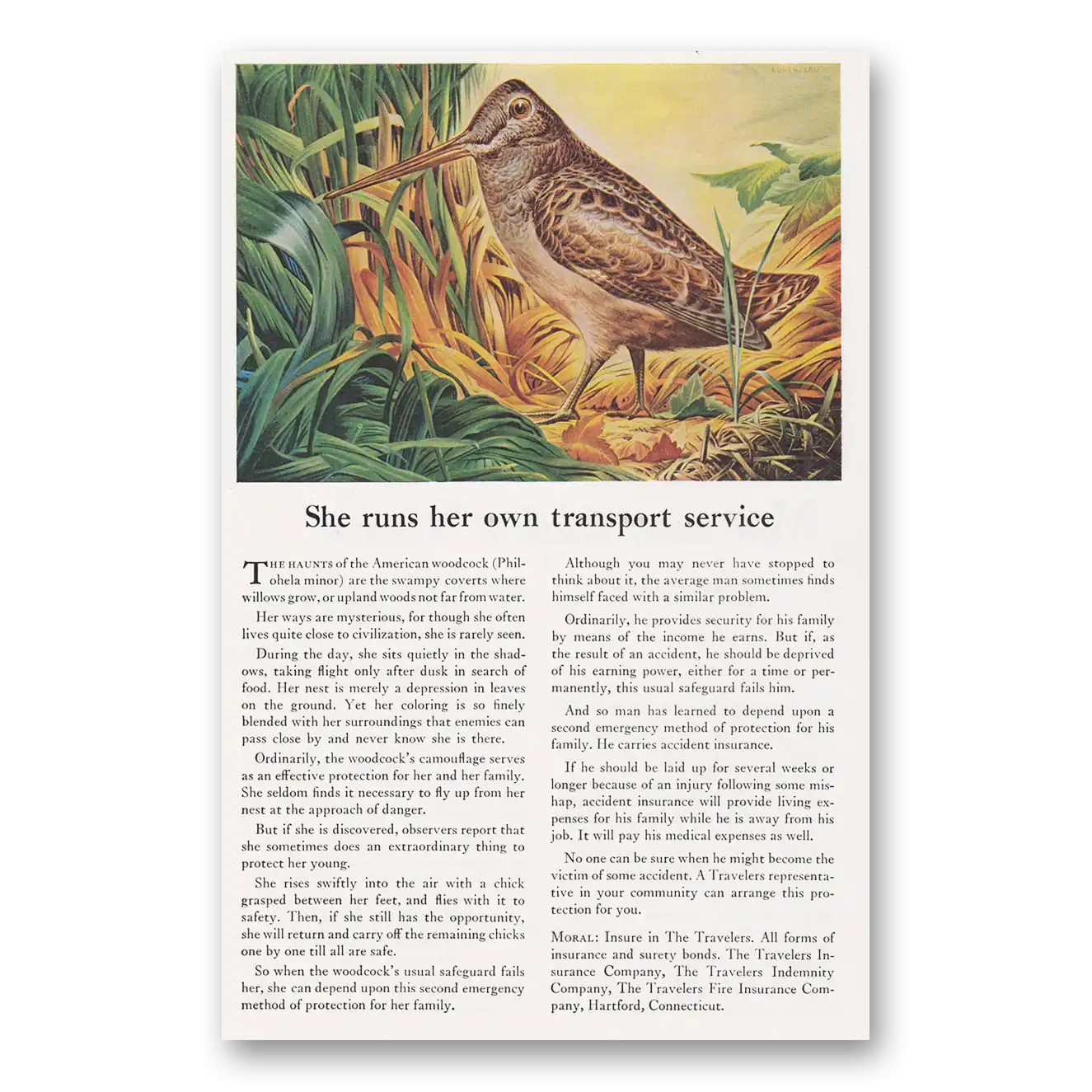 1945 Travelers Insurance Print Ad | Transport Service