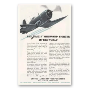 1945 United Airlines Print Ad | Shipboard Fighter