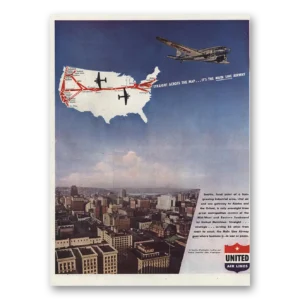 1945 United Airlines Print Ad | Straight Across The Map Seattle