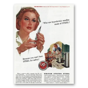 1945 United States Steel Print Ad | Hypodermic Needles