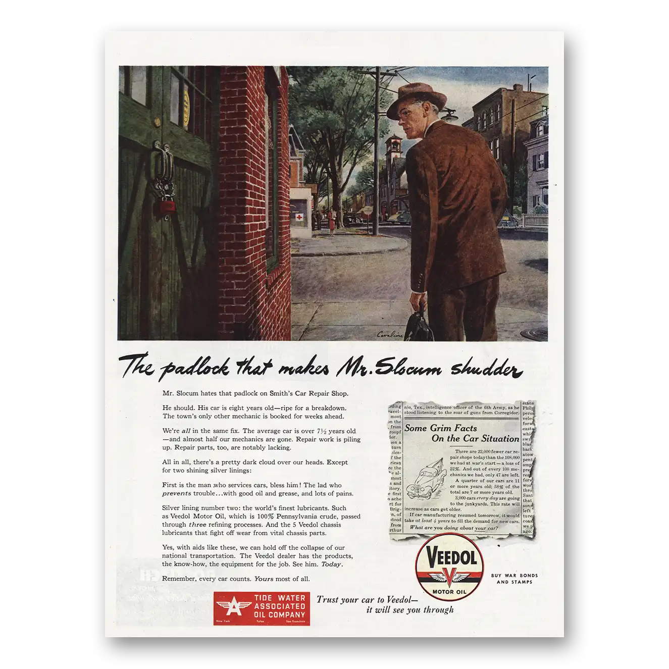 1945 Veedol Motor Oil Print Ad | Padlock Mr Slocum Shudder