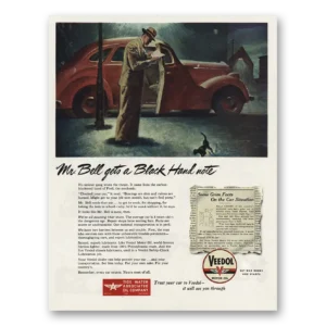 1945 Veedol Motor Oil Print Ad | Mr Bell Gets Black Hand Note