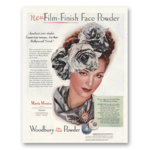1945 Woodbury Film Finish Face Powder Print Ad | Maria Montez