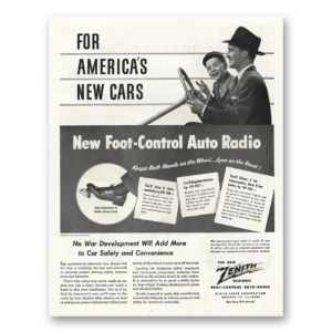 1945 Zenith Radio Print Ad | Foot Control Auto Radio