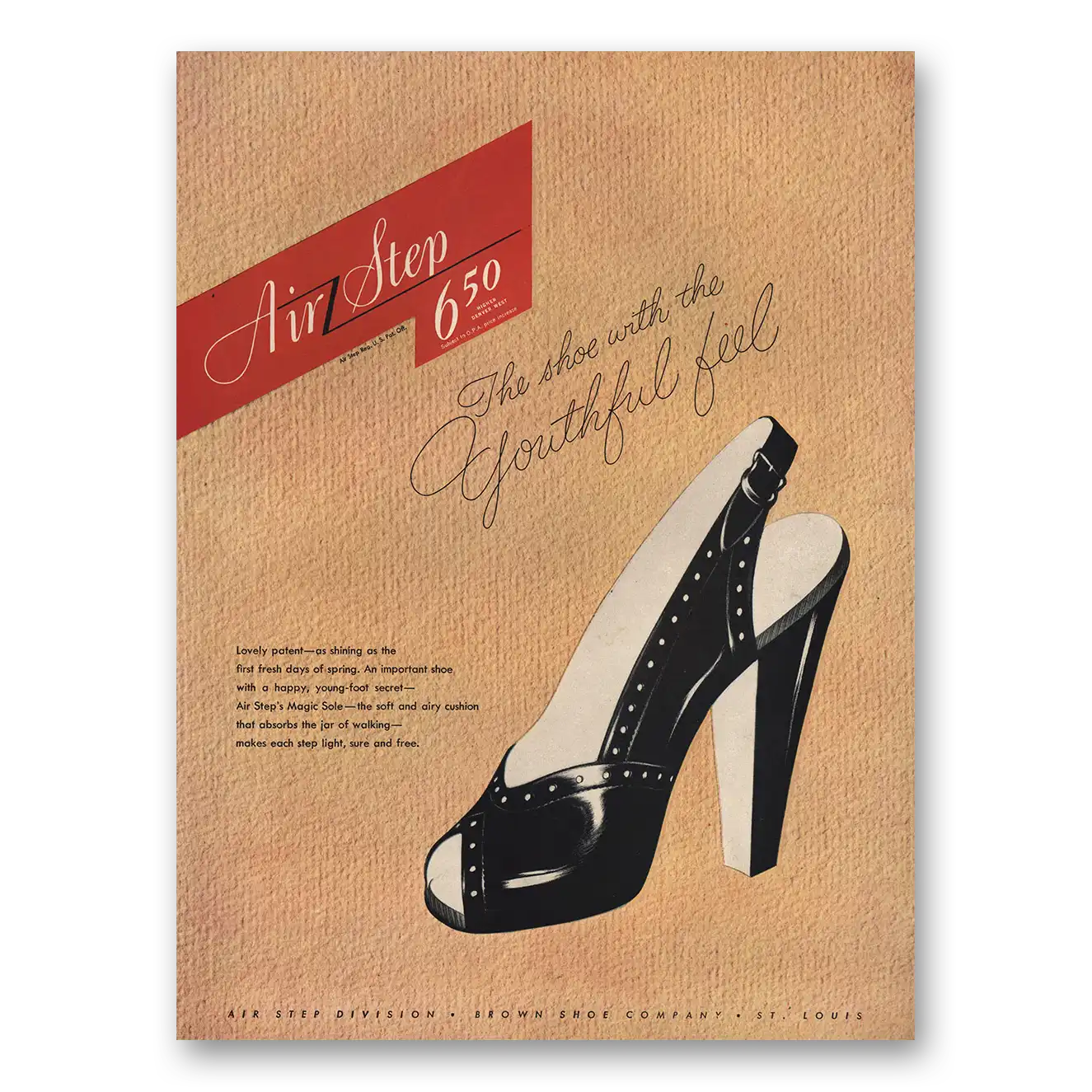 1946 Air Step Shoes Print Ad | Youthful Feel