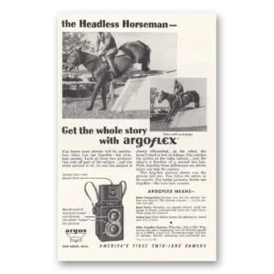 1946 Argoflex Camera Print Ad | Headless Horseman