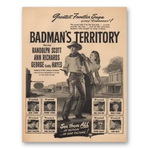 1946 Badmans Territory Movie Promo Print Ad | Randolph Scott