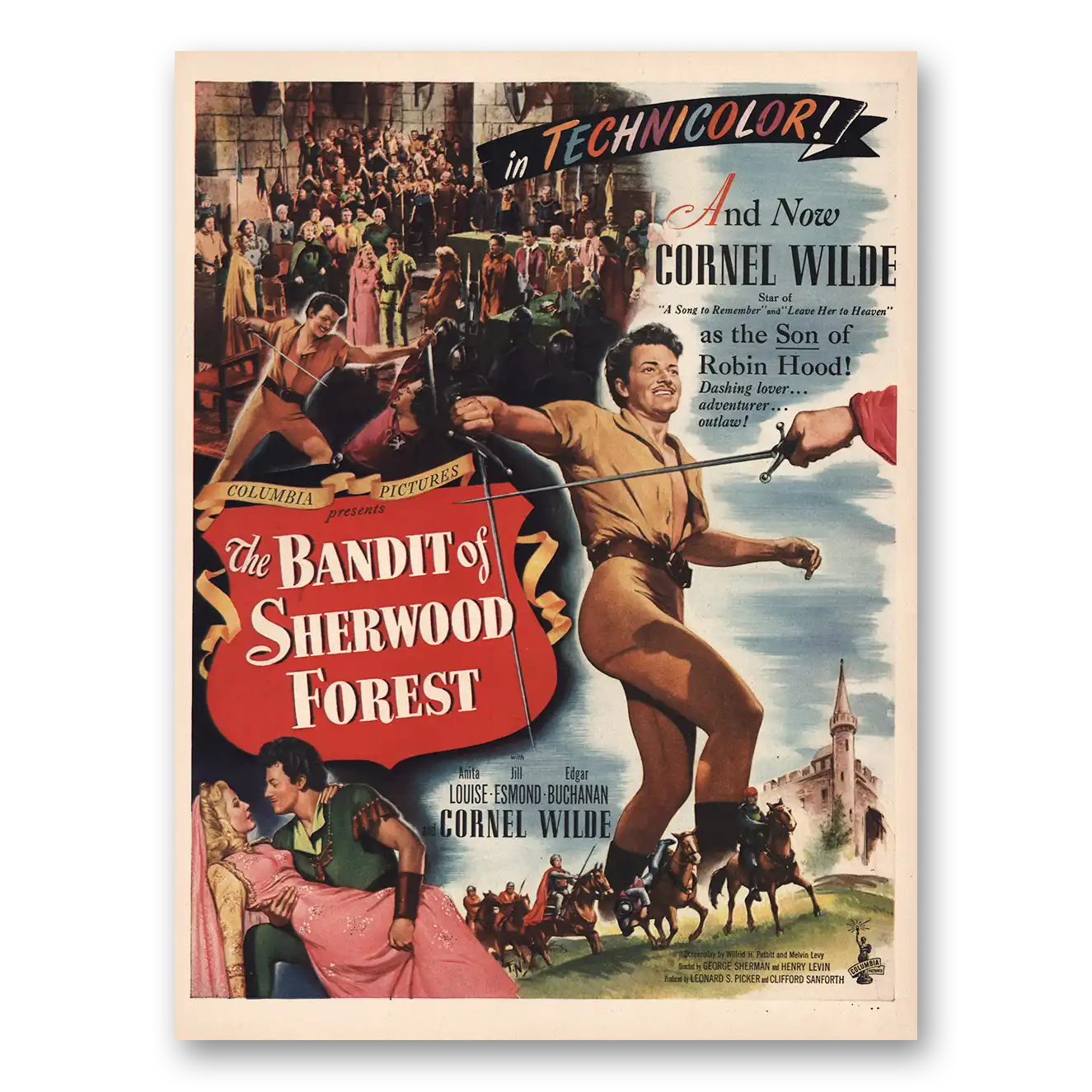 1946 Bandits of Sherwood Forest Movie Promo Print Ad | Cornel Wilde