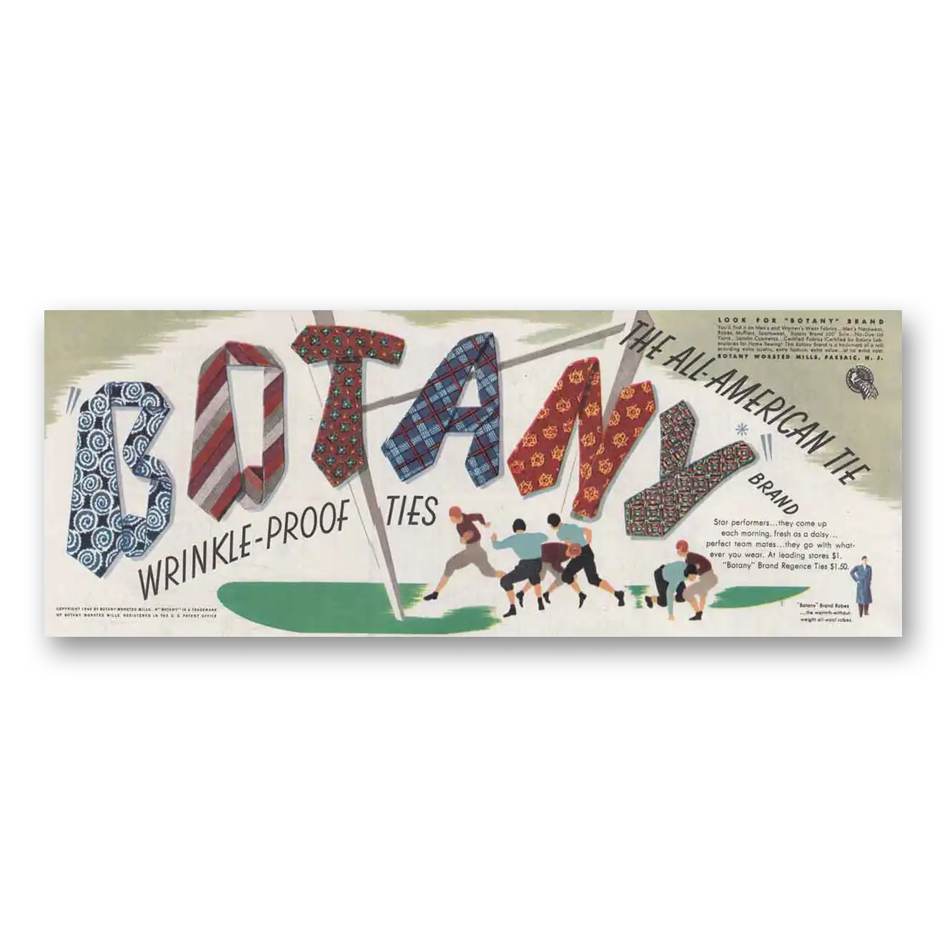 1946 Botany Print Ad | Wrinkle Proof