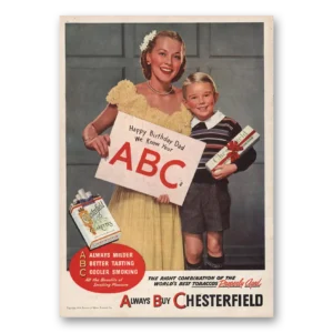 1946 Chesterfield Cigarettes Print Ad | Happy Birthday