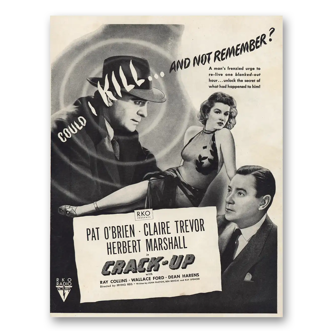 1946 Crack Up Movie Promo Print Ad | Pat Obrien