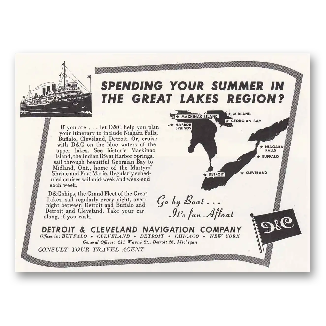 1946 Detroit and Cleveland Navigation Print Ad | Great Lakes