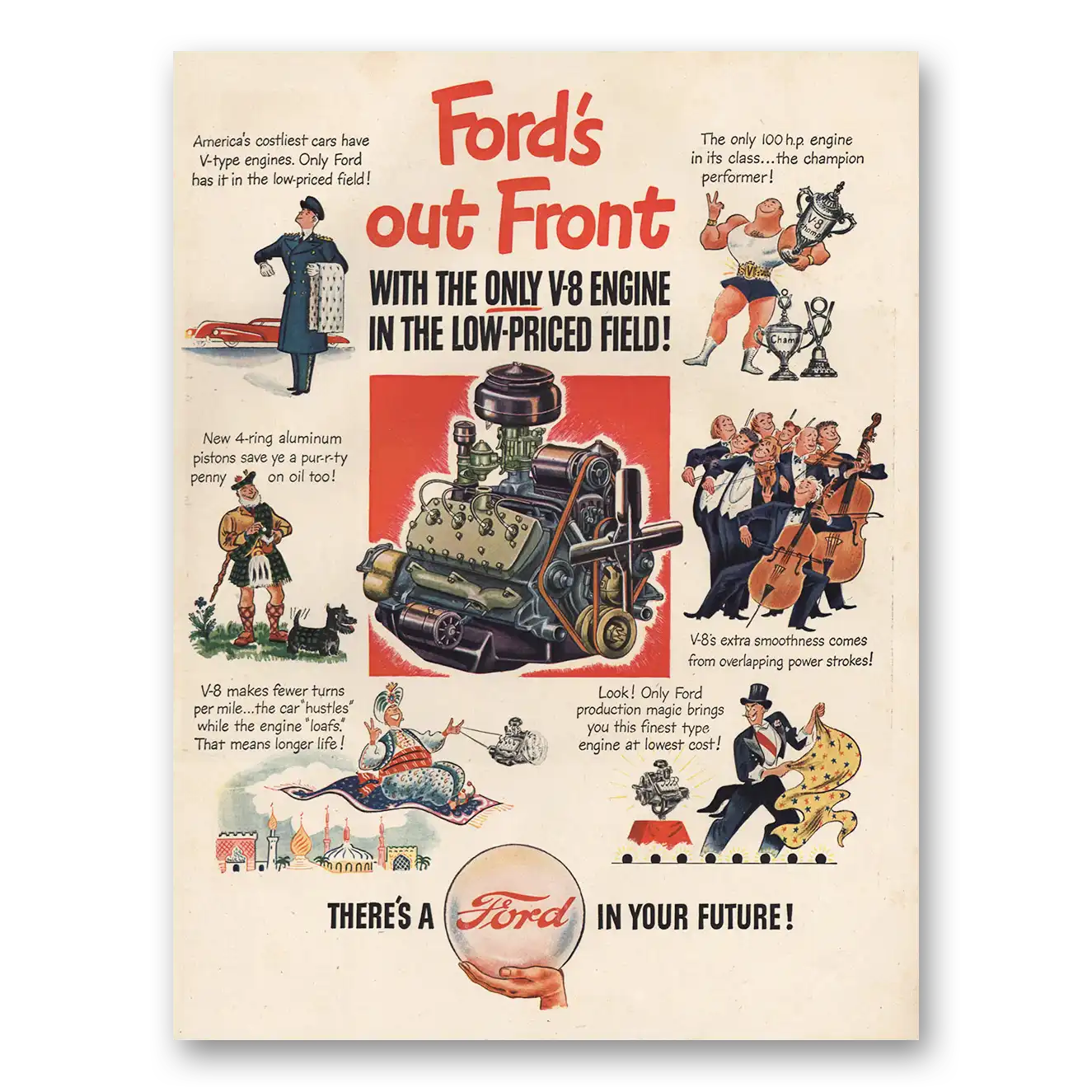 1946 Ford Motor Company Print Ad | V8 Engine