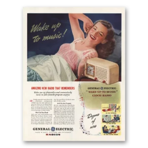1946 General Electric Radio Print Ad | Wake Up To Music