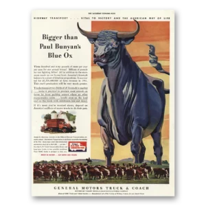 1943 General Motors Trucks Print Ad | Paul Bunyans Blue Ox