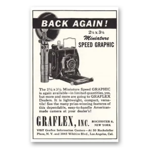1946 Graflex Cameras Print Ad | Miniature Speed