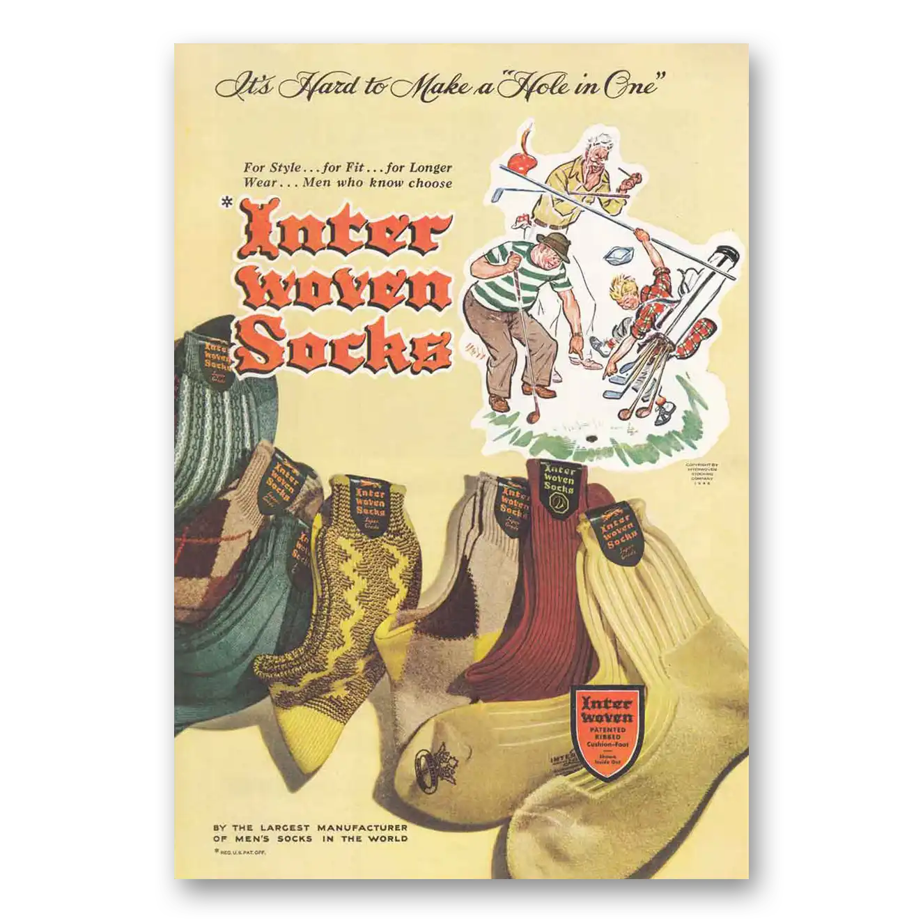 1946 Interwoven Socks Print Ad | Hole In One Golf