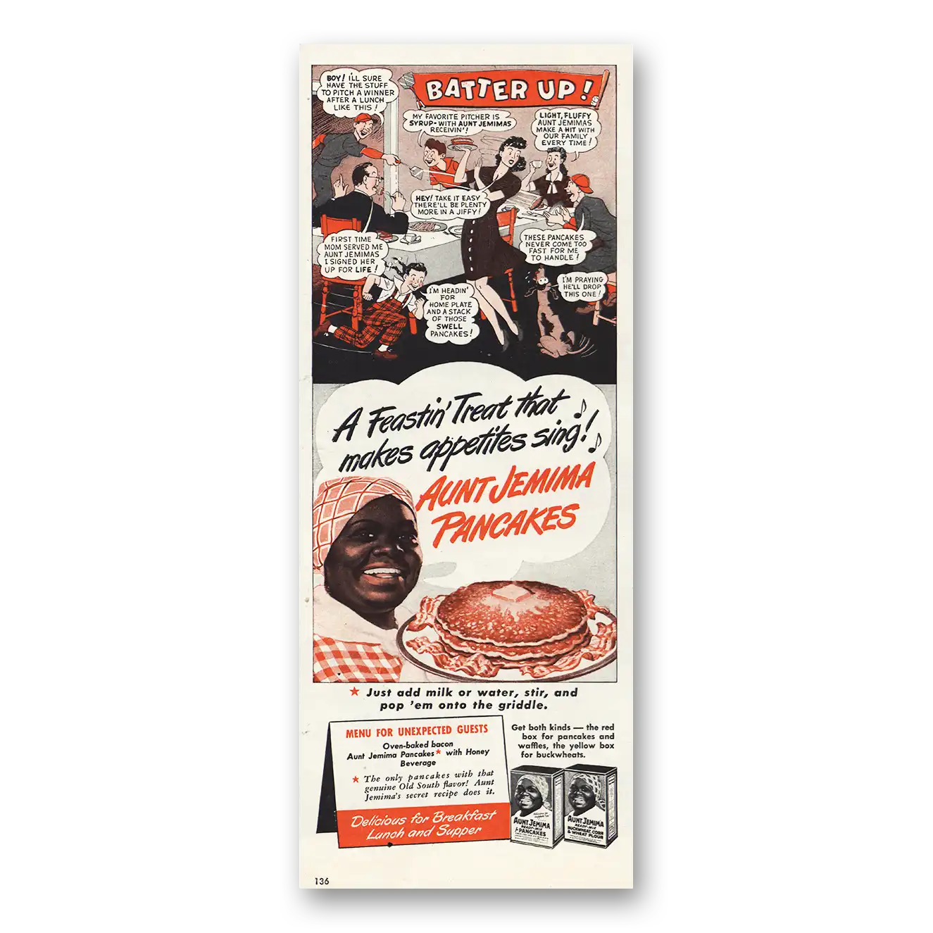 1946 Aunt Jemima Print Ad | Batter Up
