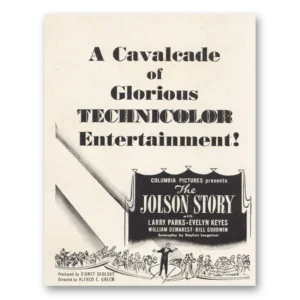 1946 The Jolson Story Movie Promo Print Ad | Cavalcade
