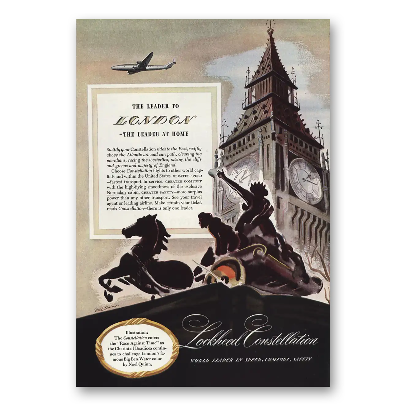 1946 Lockheed Constellation Print Ad | London Big Ben