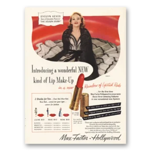 1946 Max Factor Print Ad | Lip Make Up Evelyn Keyes