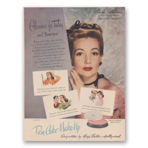 1946 Max Factor Pan Cake Make Up Print Ad | Ann Sothern