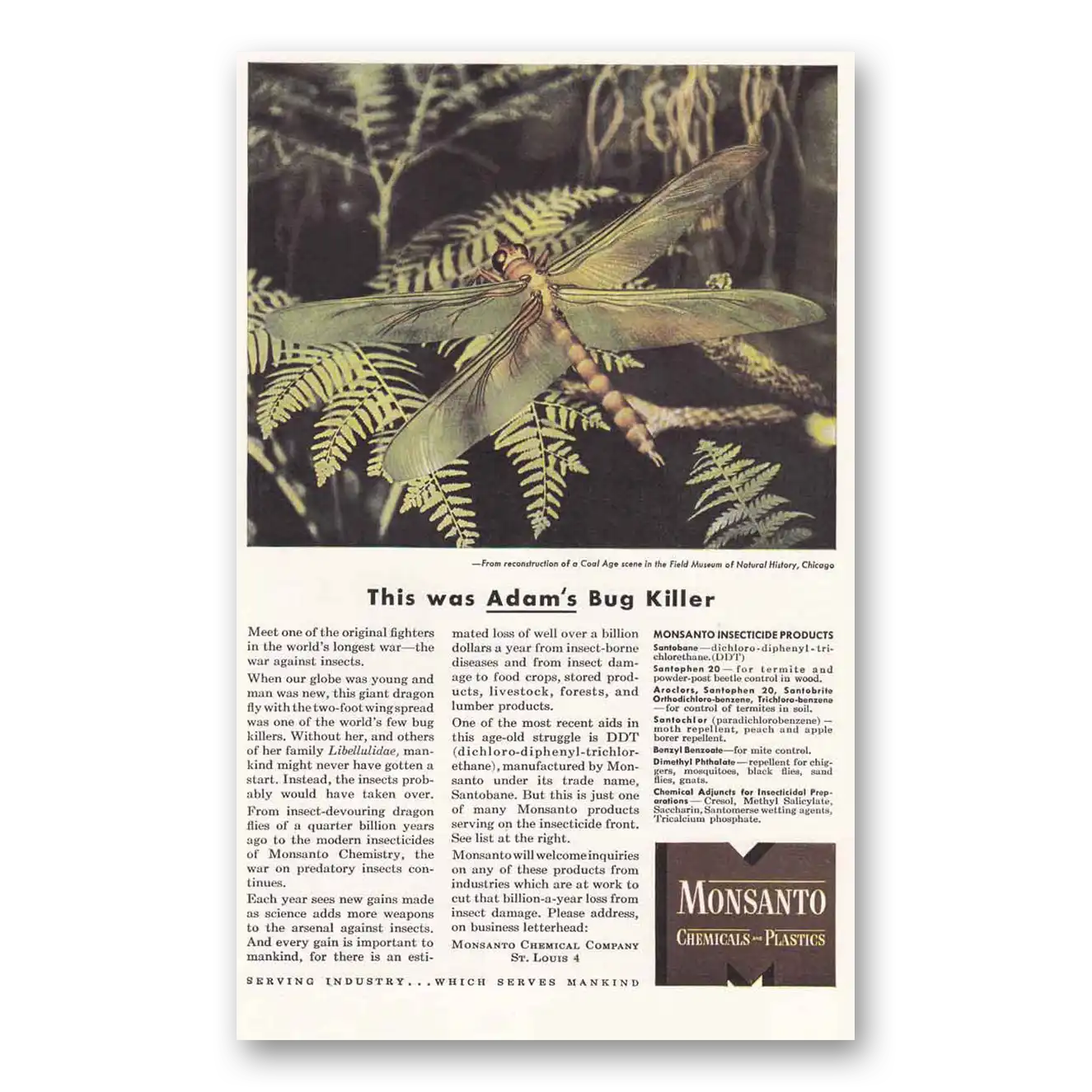 1946 Monsanto Print Ad | Adams Bug Killer
