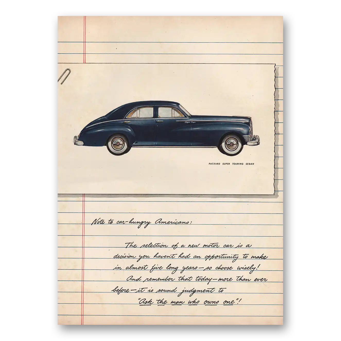 1946 Packard Touring Sedan Print Ad | Super
