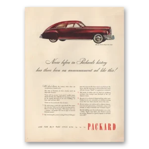 1946 Packard Custom Super Club Sedan Print Ad | Never Before
