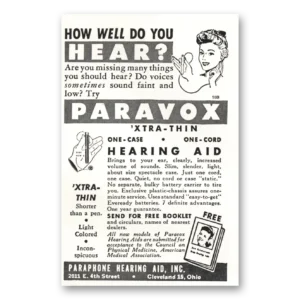1946 Paravox Hearing Aid Print Ad | You Hear